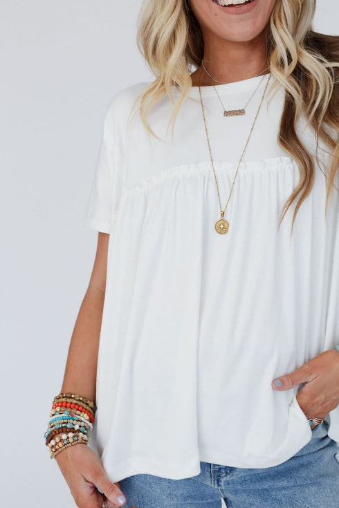 Ruffled Trim Loose Babydoll Tee